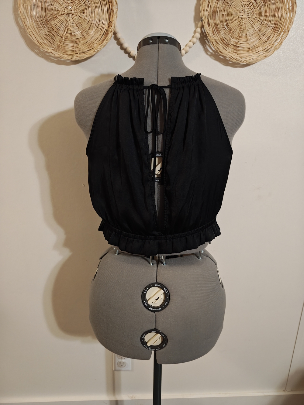 Express Black Halter Ruffle Crop Top - Picture 3 of 5